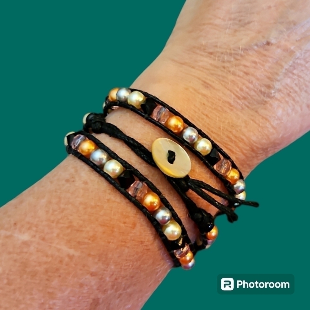 3/$30 Macrame Acrylic Earth Tone Beaded Wrap Bracelet